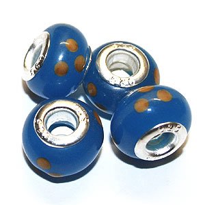 Бусины пандора `темно-голубые с оранжевыми точками` 15 х 10 мм - all4crafts.ru