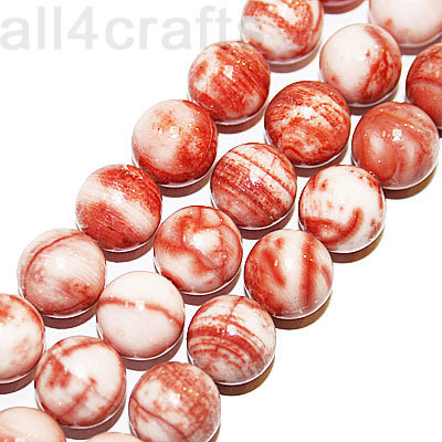 Бусины коралл шарики нить 40 см цвет красновато-белый - all4crafts.ru