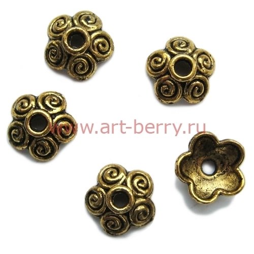 Шапочка для бусин "спирали" d10мм, античное золото, 10шт - art-berry.ru