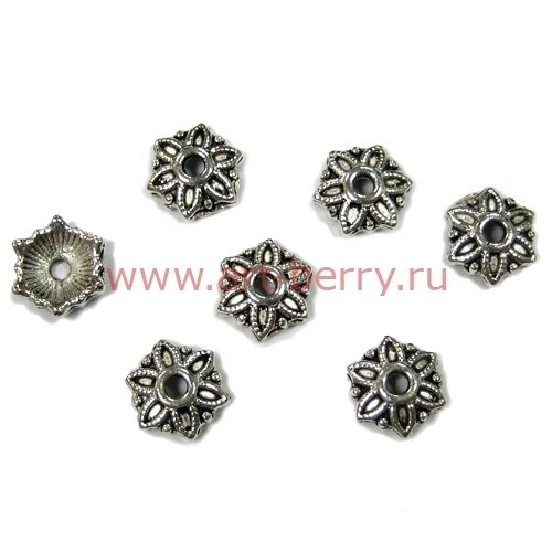 Шапочка для бусин, цветок, 8мм, античное серебро, 10шт - art-berry.ru