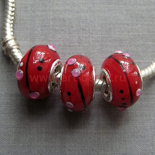 Бусина lampwork Pandora style (Пандора), "Dotty Scarlet", 1шт - art-berry.ru