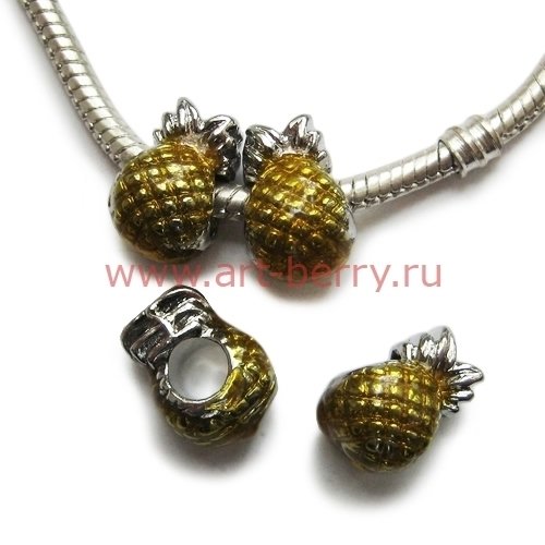 Бусина-спейсер pandora, 12х9мм, ананас, античное серебро, желтая эмаль, 1шт - art-berry.ru