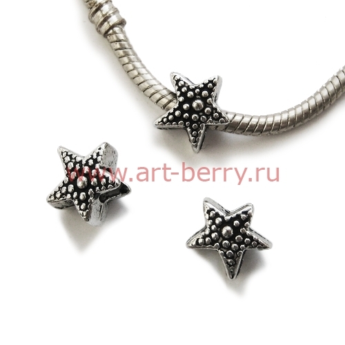Бусина-спейсер pandora, морская звезда, 8х11мм, античное серебро, 1шт - art-berry.ru
