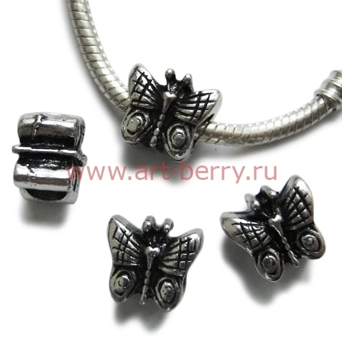 Бусина-спейсер pandora, бабочка, 12х11мм, античное серебро, 1шт - art-berry.ru