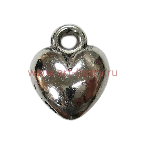 Подвеска 3хмерная, сердце, 9х12мм, античное серебро, 1шт - art-berry.ru