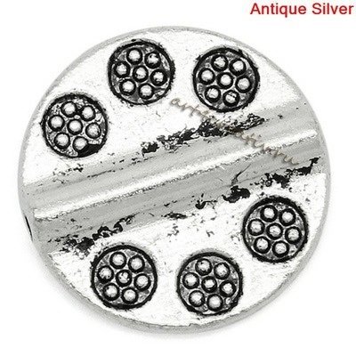 Бусина металлическая старинное серебро круглая плоская 13,5 мм - art4creativ.ru