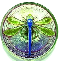 Пуговица чешская стеклянная стрекоза круглая зелёная прозрачная 31мм - biser.ru