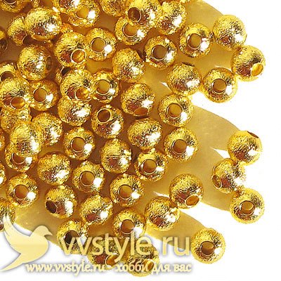 Бусина "Шарик" Сияющая металлическая золотая 4мм, 1шт - vvstyle.ru