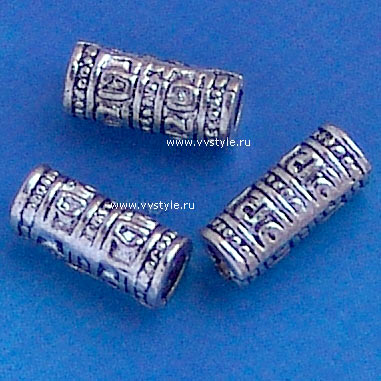 Бусина металлическая №2 цвета античного серебра 6х14мм, 1шт - vvstyle.ru
