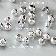 Бусина "Шарик" металлическая гладкая цвета серебра 4мм, высококачественная 1шт - vvstyle.ru