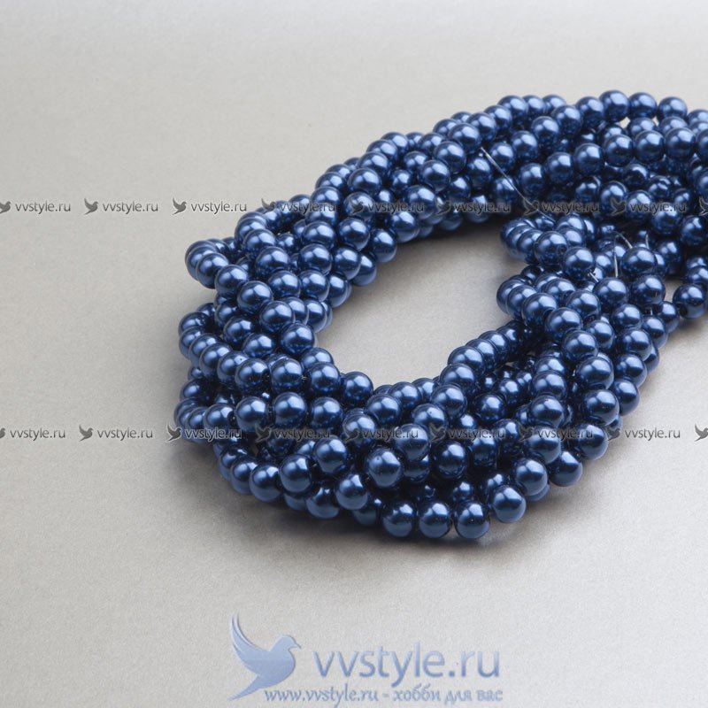 Жемчуг цвет Синий Королевский размер 4мм., стекло, 1 нить 80 сантиметров (220 бусин) - vvstyle.ru