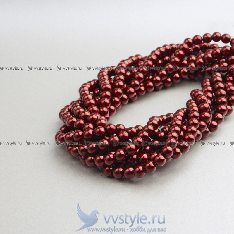 Жемчуг цвет Красный Рубин размер 4мм., стекло, 1 нить 80 сантиметров (220 бусин) - vvstyle.ru