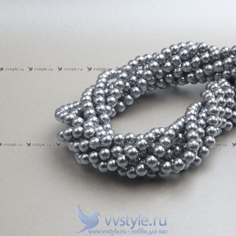 Жемчуг цвет Серебро размер 4мм., стекло, 1 нить 80 сантиметров (220 бусин) - vvstyle.ru