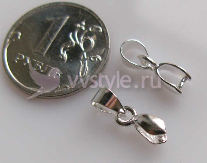 Держатель кулона (Бейл) с петлей и кольцом цвета серебра средний, 1 шт - vvstyle.ru