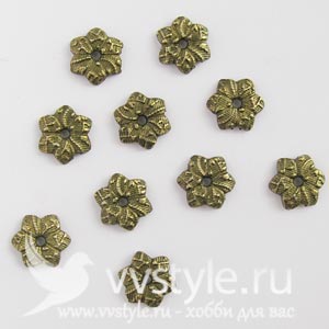 Шапочка для бусин (Чашечка) "Цветок" 10мм, бронза античная, 1шт - vvstyle.ru