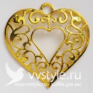 Подвеска Сердце ажурное золото, 1шт. - vvstyle.ru