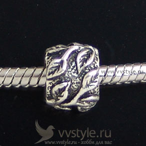 Бусина Pandora Листики №18, цвета серебра античного 1шт. - vvstyle.ru