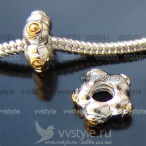Бусина Pandora с резьбой №98, цвета серебра с золотом, 1шт. - vvstyle.ru
