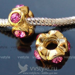 Бусина Pandora с резьбой №99 и кристаллами, цвета золота, 1шт. - vvstyle.ru
