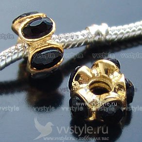 Бусина Pandora с резьбой №100 и кристаллами, цвета золота, 1шт. - vvstyle.ru